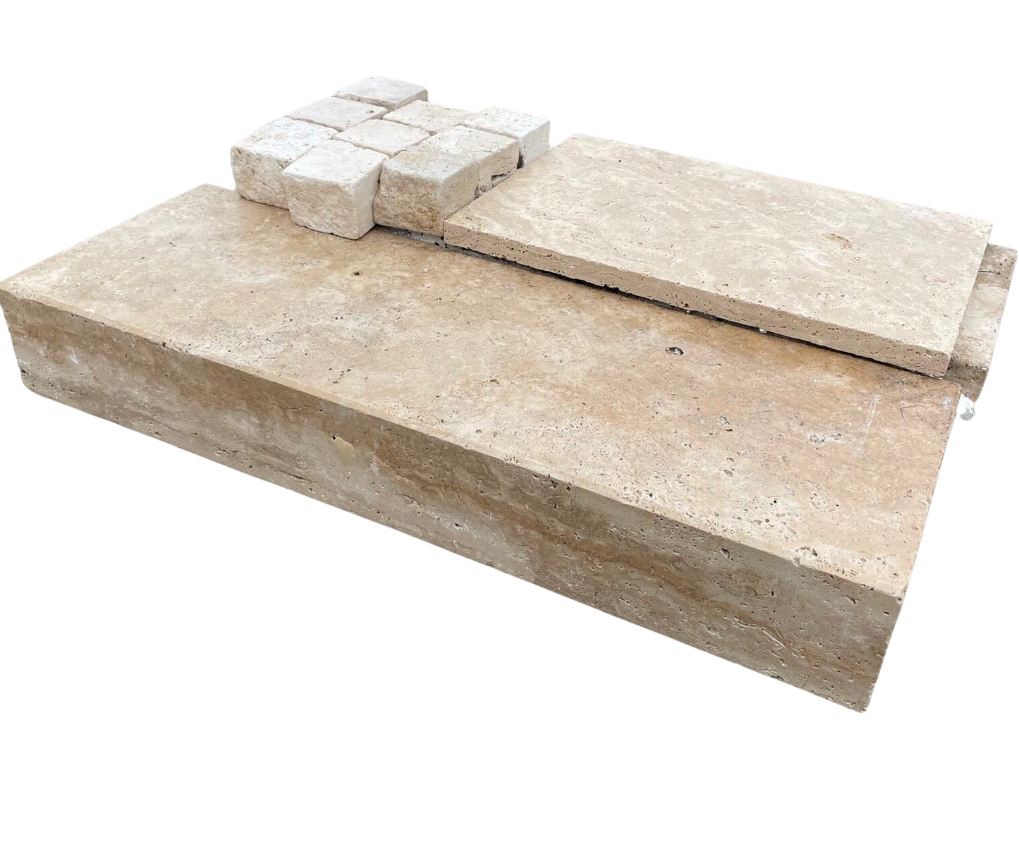 Travertin Blockstufe Crema 15x35x100 cm creme-beige – Geschliffen, gefast und getrommelt, ideal für stilvolle Treppen im Außenbereich