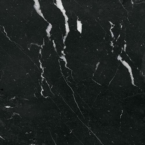 Hier wird ein Nero Marquina Naturstein gezeigt, anthrazit mit hellen weißen Adern.