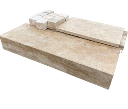 Travertin Blockstufe Crema 15x35x100 cm creme-beige – Geschliffen, gefast und getrommelt, ideal für stilvolle Treppen im Außenbereich