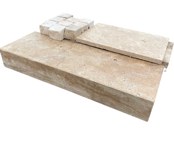 Travertin Blockstufe Crema 15x35x100 cm creme-beige – Geschliffen, gefast und getrommelt, ideal für stilvolle Treppen im Außenbereich