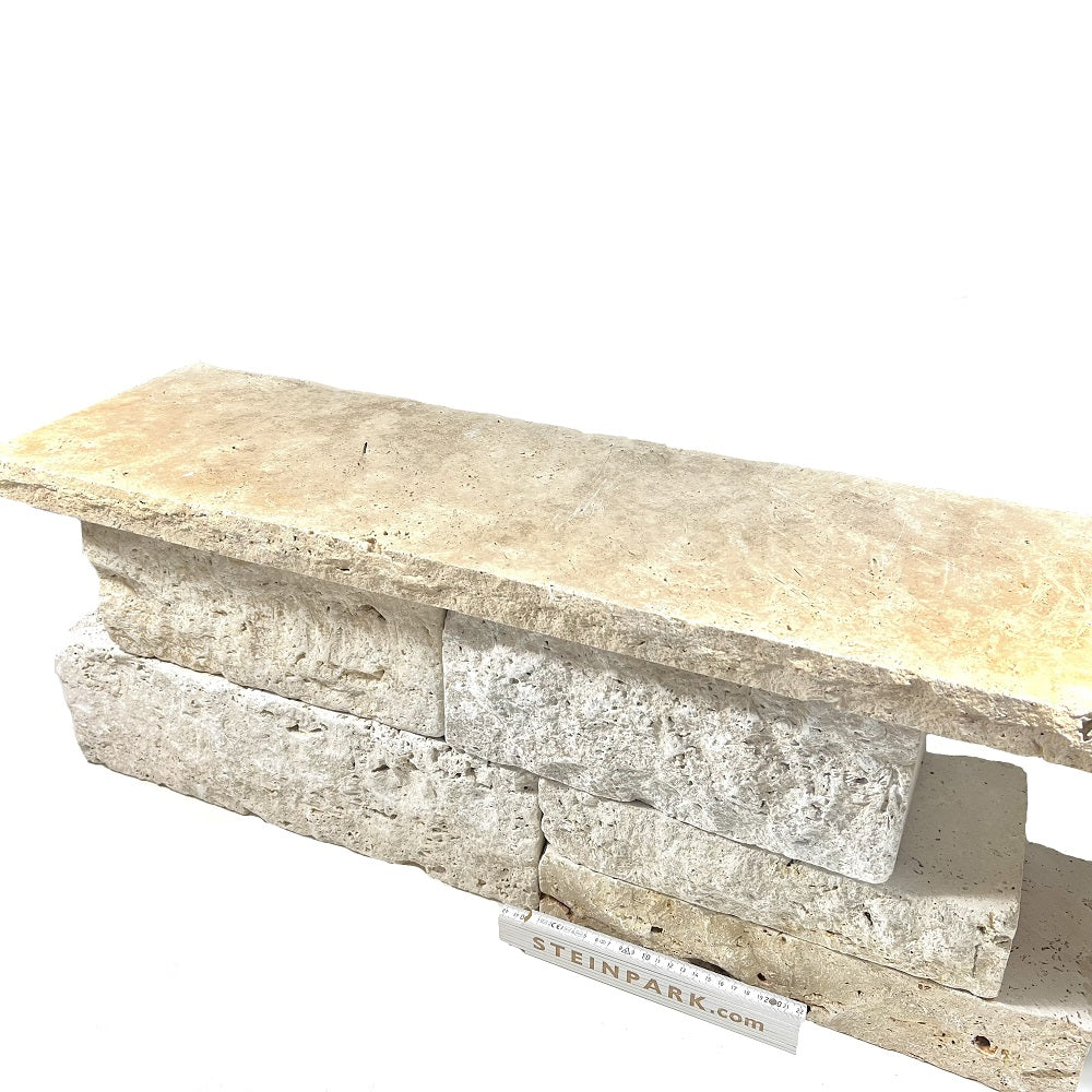 Travertin Schlossmauerstein Crema 15×18-20×30-60 cm creme-hellbeige – Hochwertiger Naturstein für stilvolle und robuste Mauerwerke