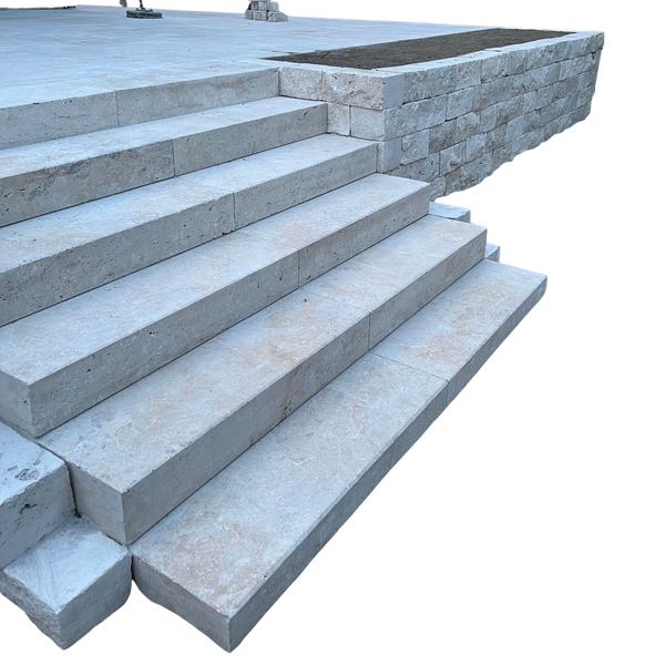 Travertin Blockstufe Crema 15x35x100 cm creme-beige – Geschliffen, gefast und getrommelt, ideal für stilvolle Treppen im Außenbereich